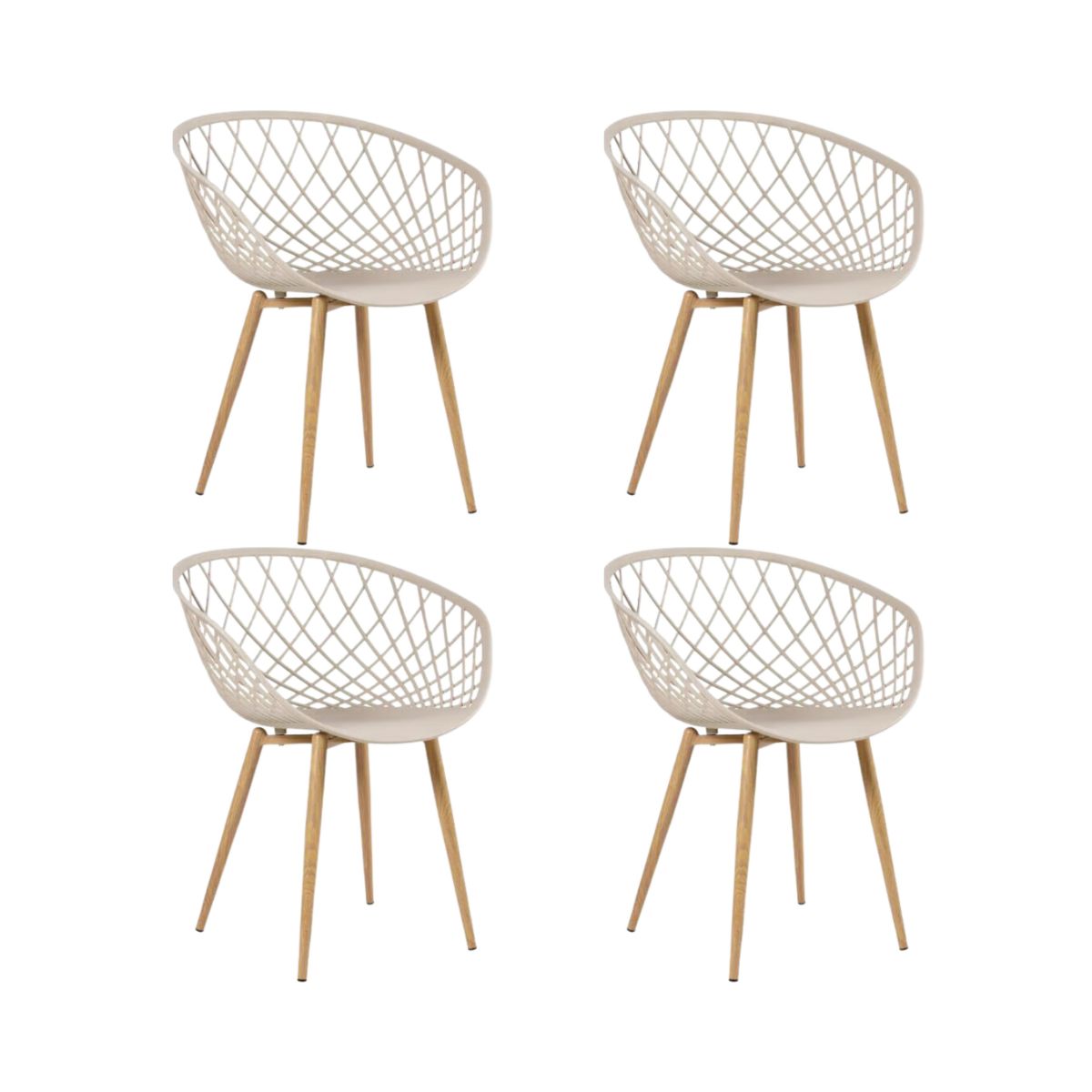 Kit 4 Cadeiras Clarice Nest Wood Com Apoio de Braço Bege