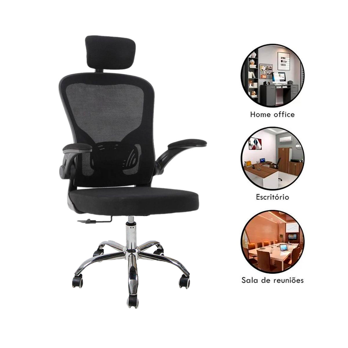 Kit 4 Cadeiras Escritório Diretor Giratória Vita Preto