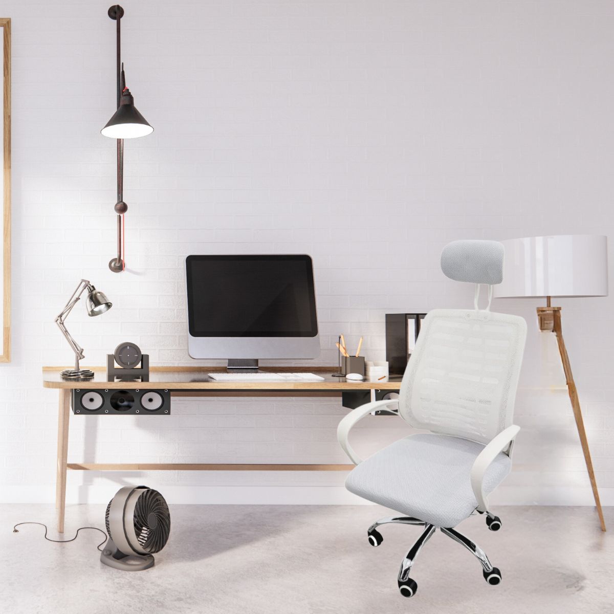 Kit 4 Cadeiras Escritório Diretor Mesh Encosto Cabeça Branco