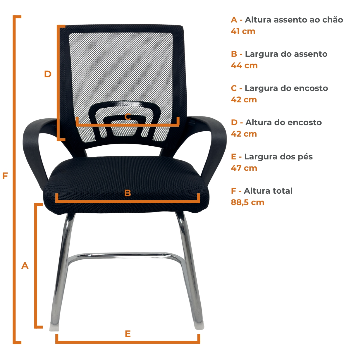 Kit 4 Cadeiras de Escritório Begonia Oficial Tela Mesh FIXA Preto
