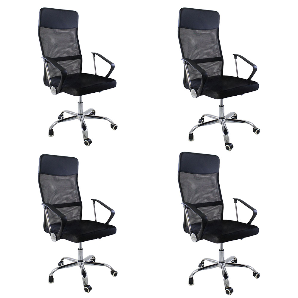 Kit 4 Cadeiras de Escritorio Nagano Tela Mesh Ergonômica - Preto