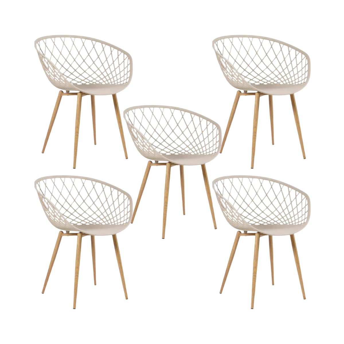 Kit 5 Cadeiras Clarice Nest Wood Com Apoio de Braço Bege