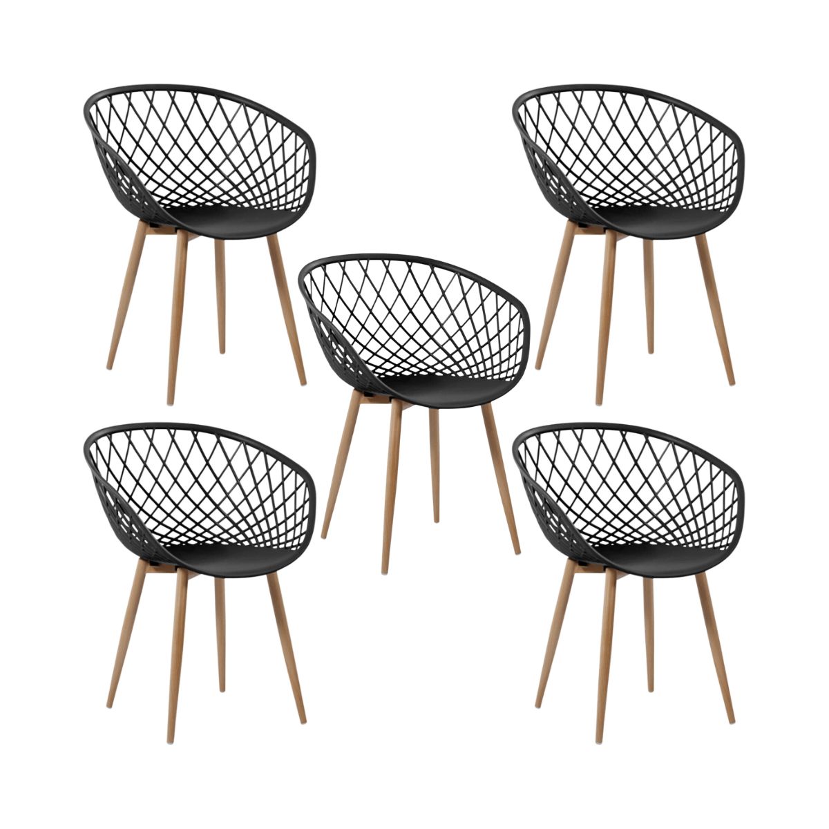 Kit 5 Cadeiras Clarice Nest Wood Com Apoio de Braço Preto