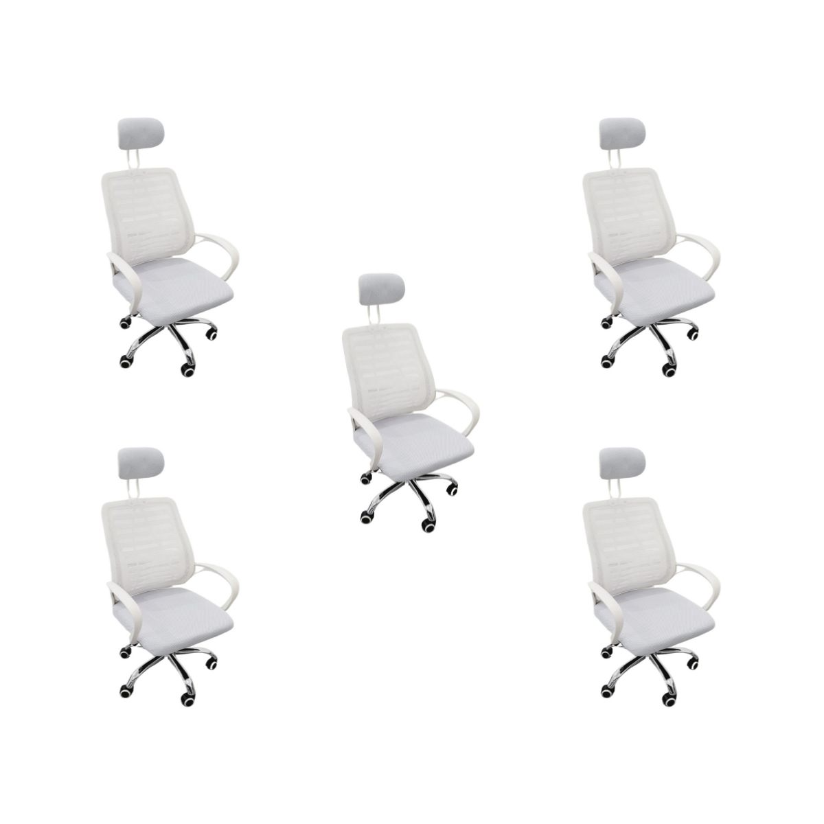 Kit 5 Cadeiras Escritório Diretor Mesh Encosto Cabeça Branco