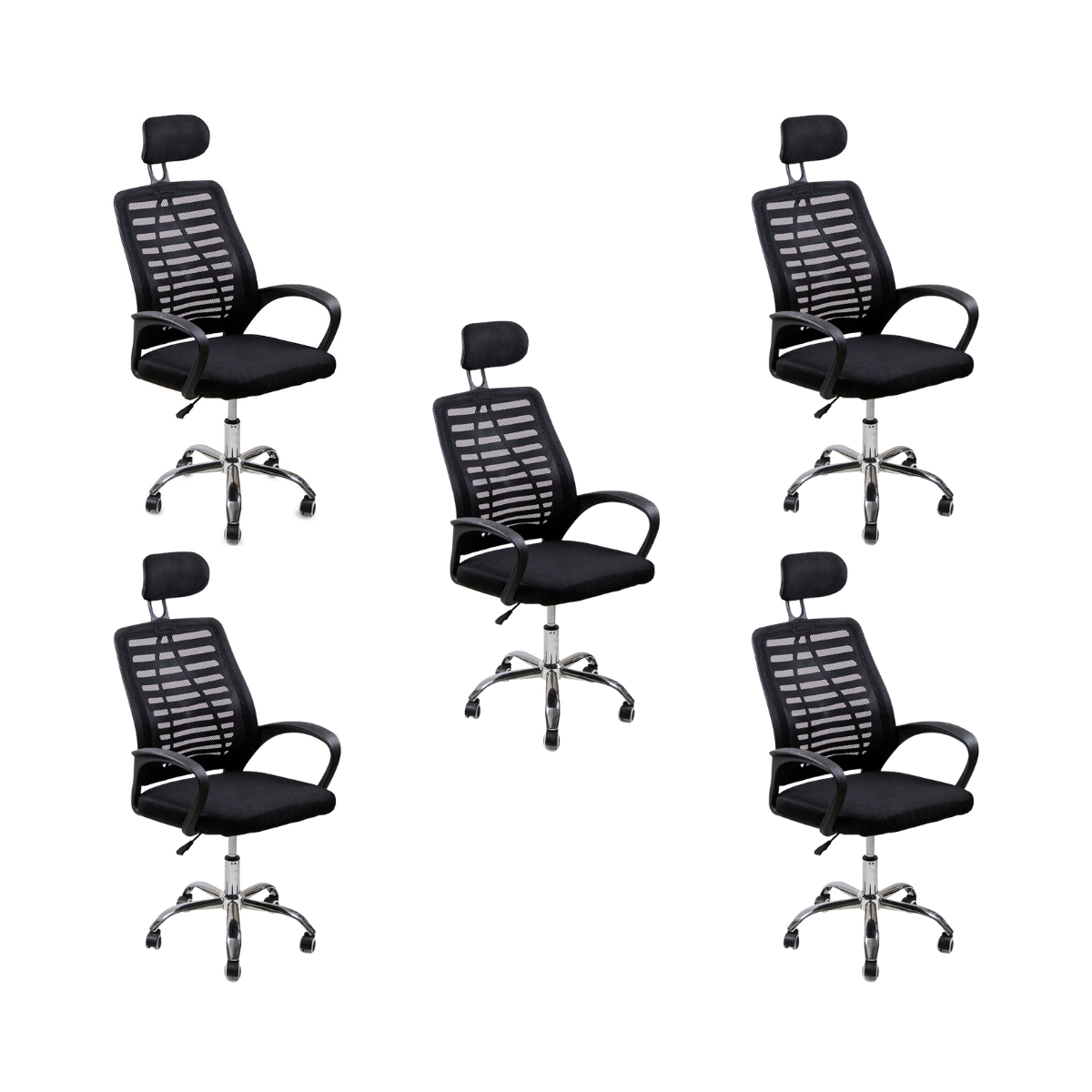 Kit 5 Cadeiras Escritório Diretor Tela Mesh Encosto De Cabeça