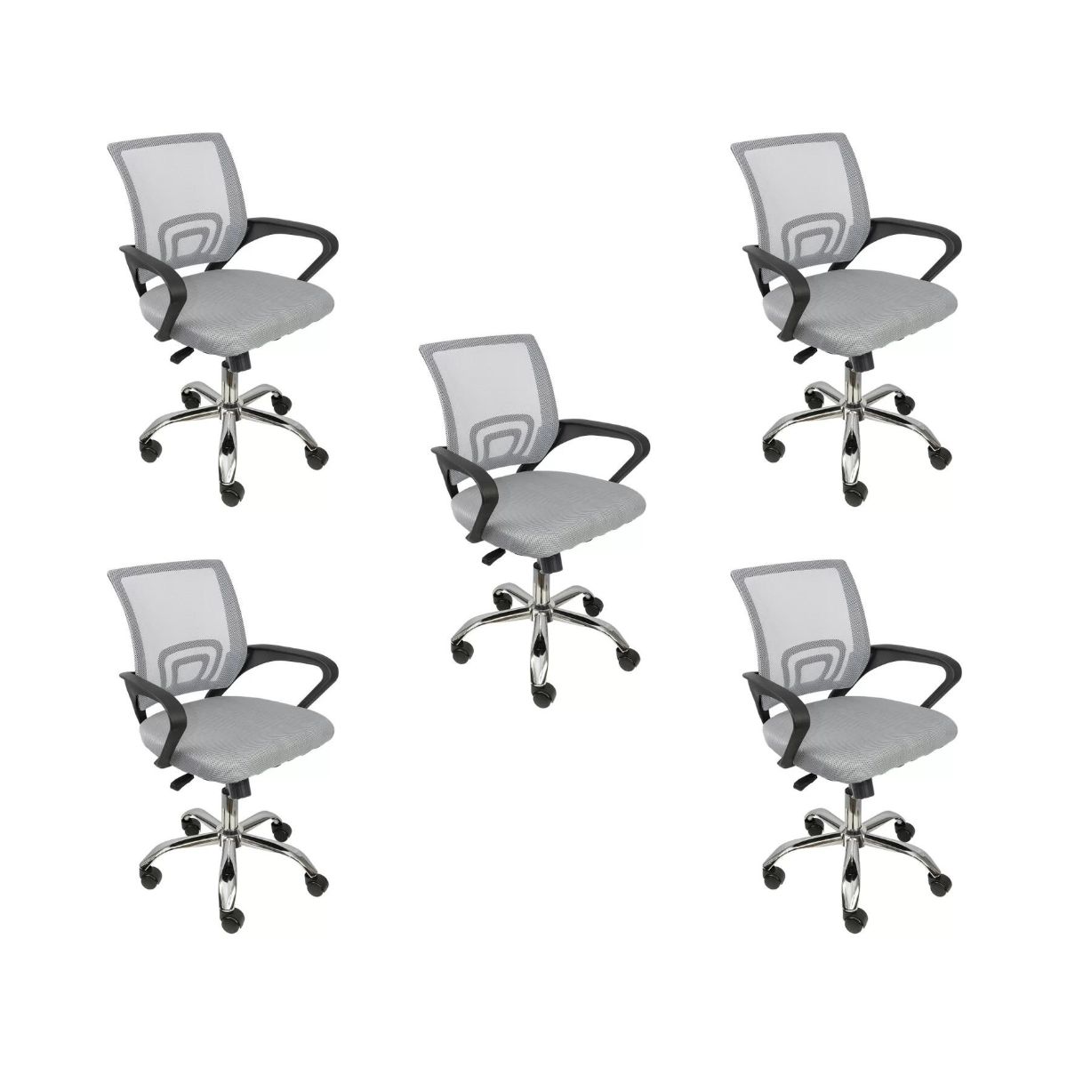 Kit 5 Cadeiras de Escritório Begonia Mesh Ergonômico Cinza