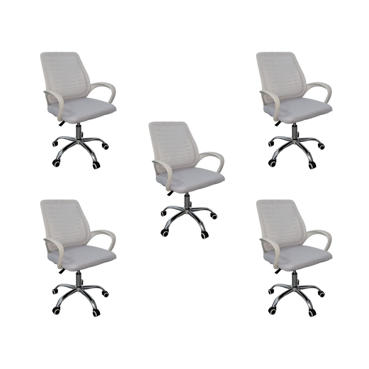 Kit 5 Cadeiras de Escritório Esteirinha Tela Mesh Branco