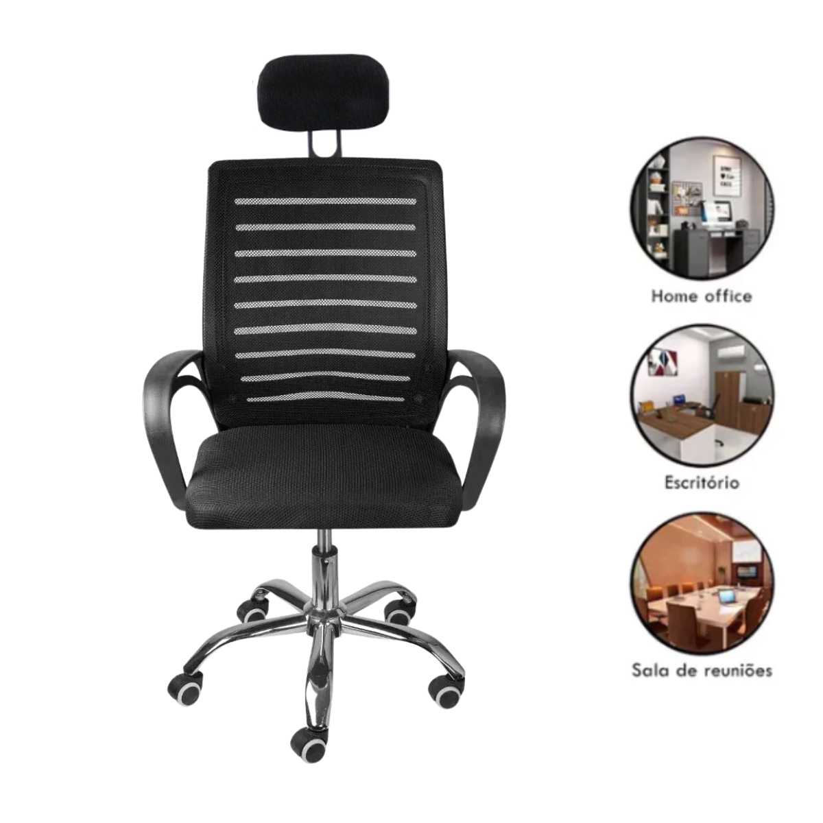 Kit 5 Cadeiras de Escritório Secretaria Diretor Roma Ergonômica com apoio de Nuca