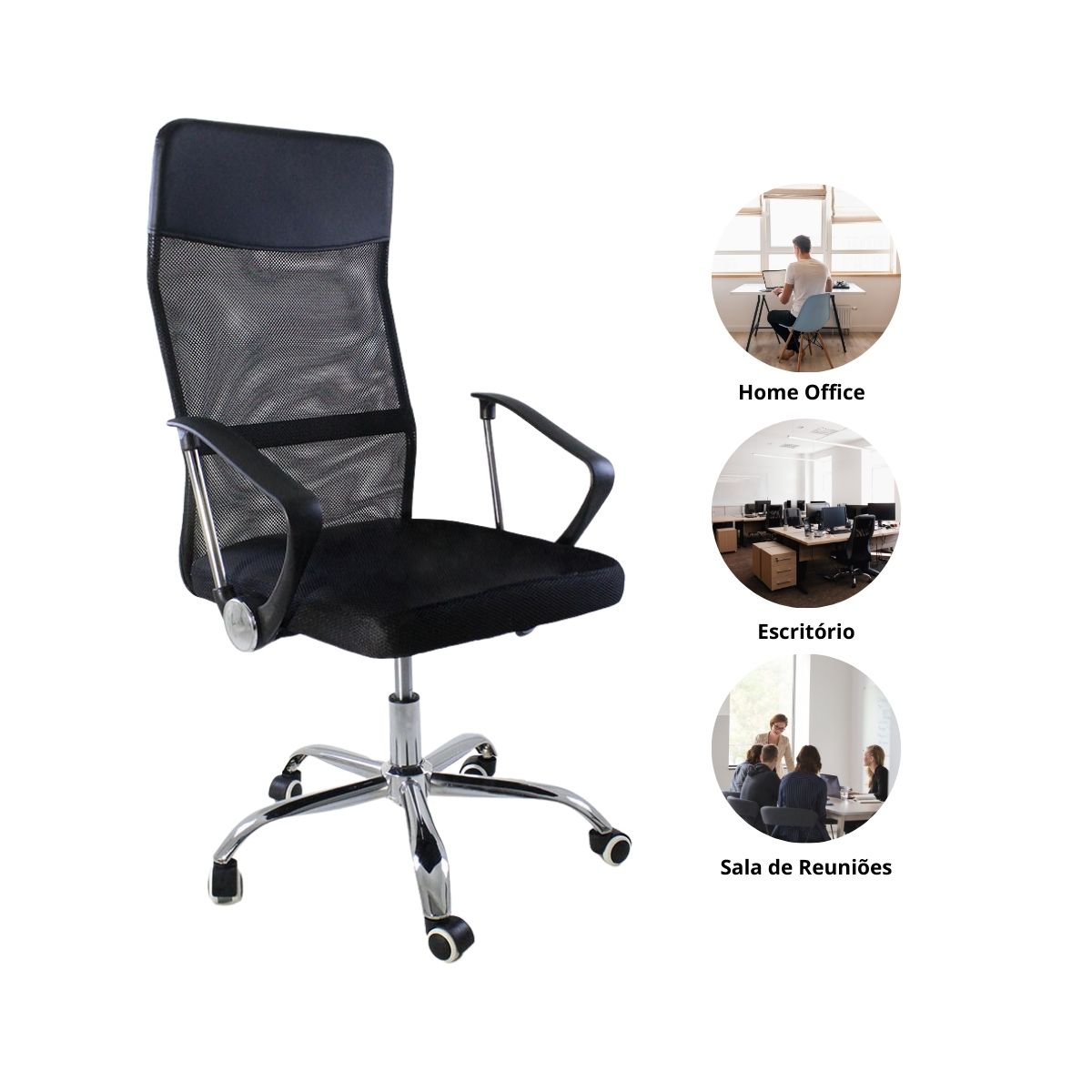 Kit 5 Cadeiras de Escritorio Nagano Tela Mesh Ergonômica - Preto