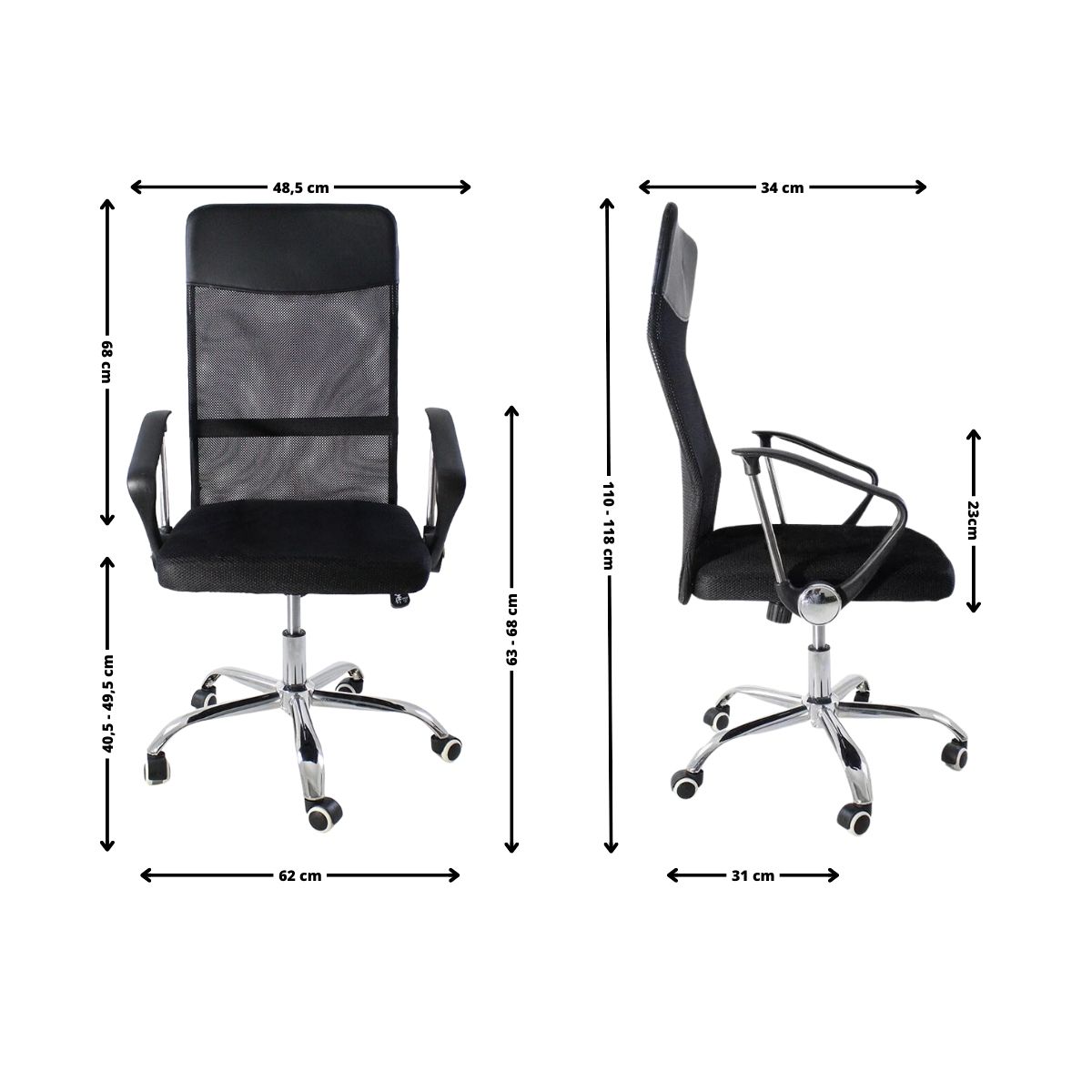 Kit 5 Cadeiras de Escritorio Nagano Tela Mesh Ergonômica - Preto