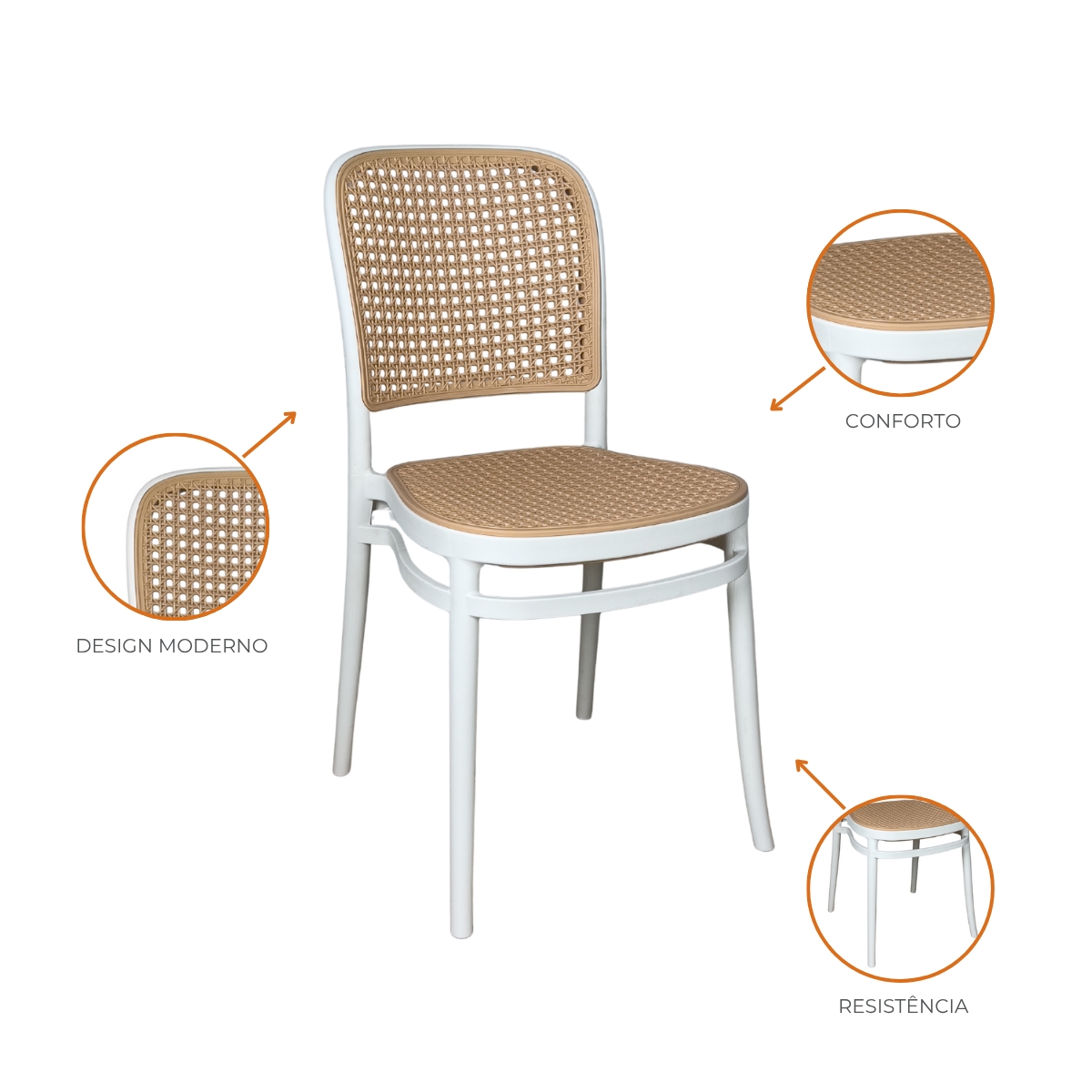 Kit 5 Cadeiras de Jantar Roma para Sala e Cozinha Branco