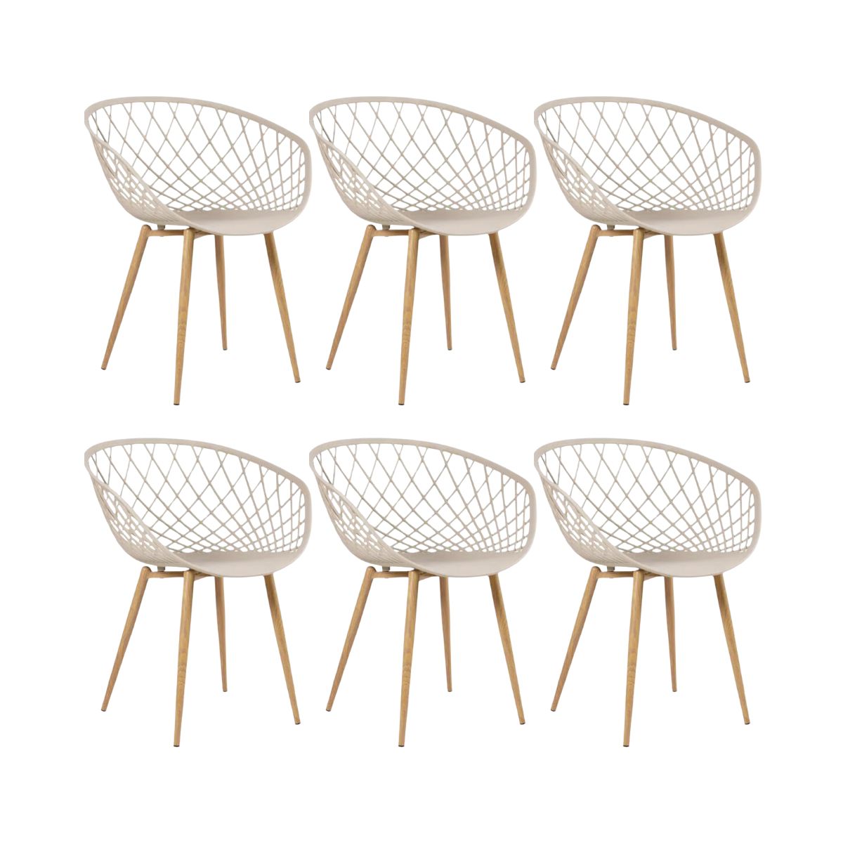 Kit 6 Cadeiras Clarice Nest Wood Com Apoio de Braço Bege