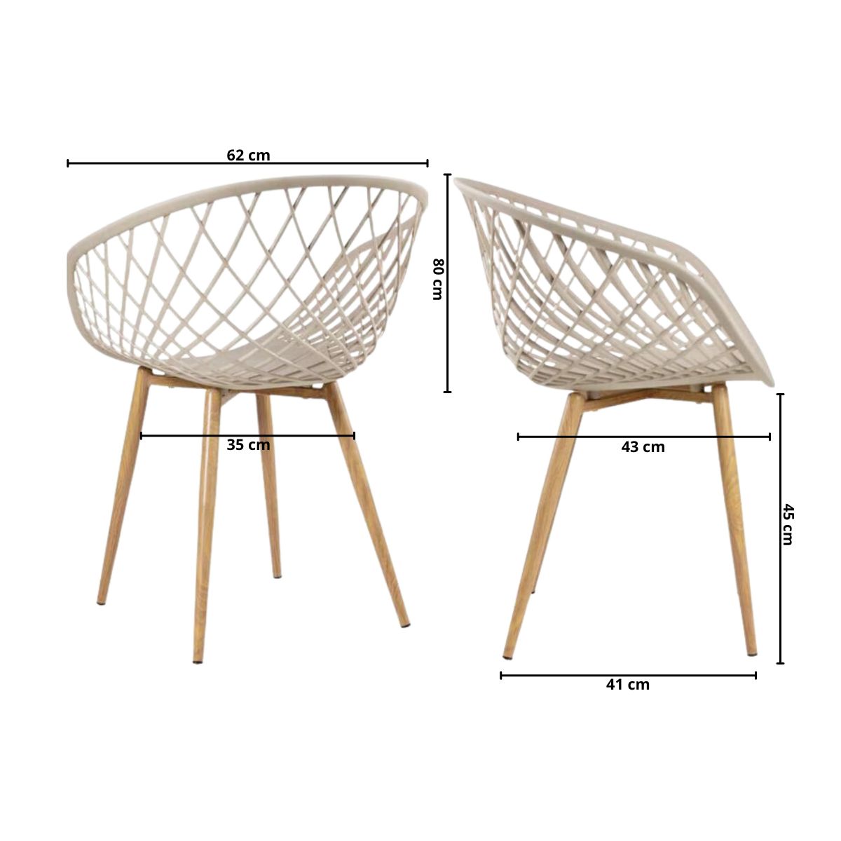 Kit 6 Cadeiras Clarice Nest Wood Com Apoio de Braço Bege