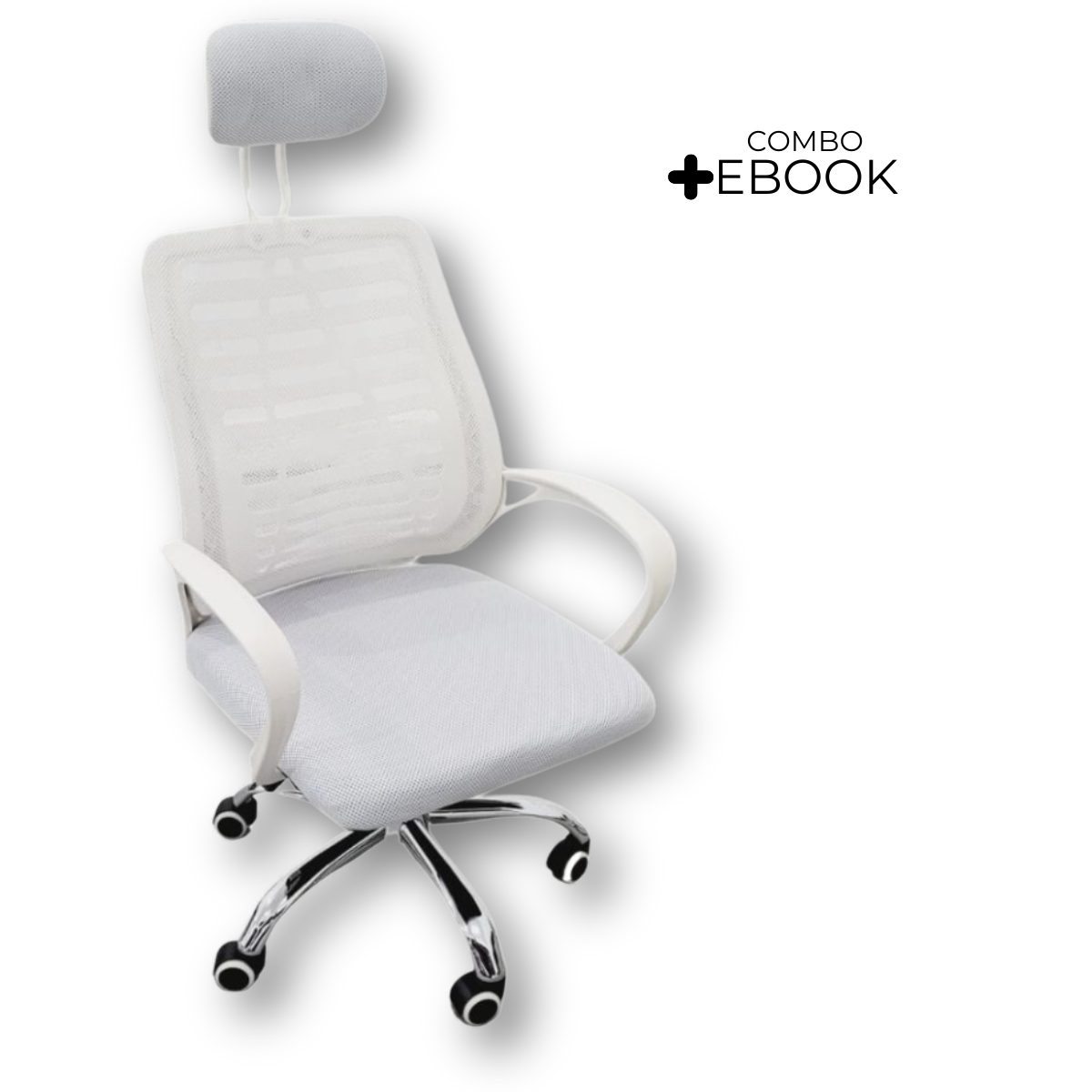 Kit 6 Cadeiras Escritório Diretor Mesh Encosto Cabeça Branco