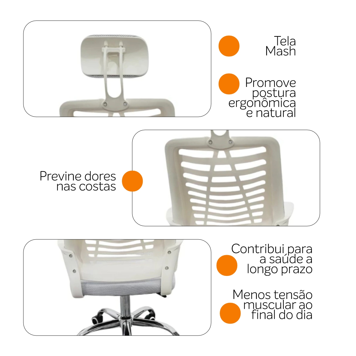 Kit 6 Cadeiras Escritório Diretor Mesh Encosto Cabeça Branco