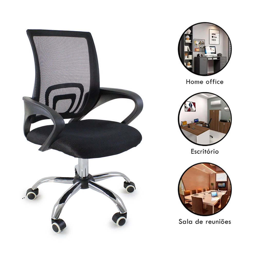 Kit 6 Cadeiras de Escritorio Begonia Tela Mesh Ergonomica - Preto
