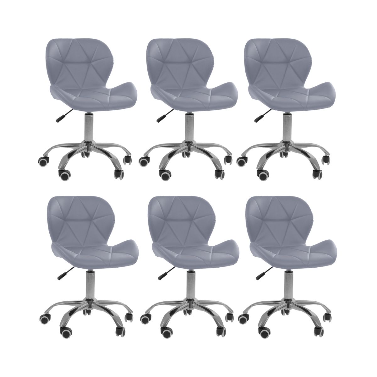 Kit 6 cadeiras Office Eiffel Slim Base Giratória Cinza