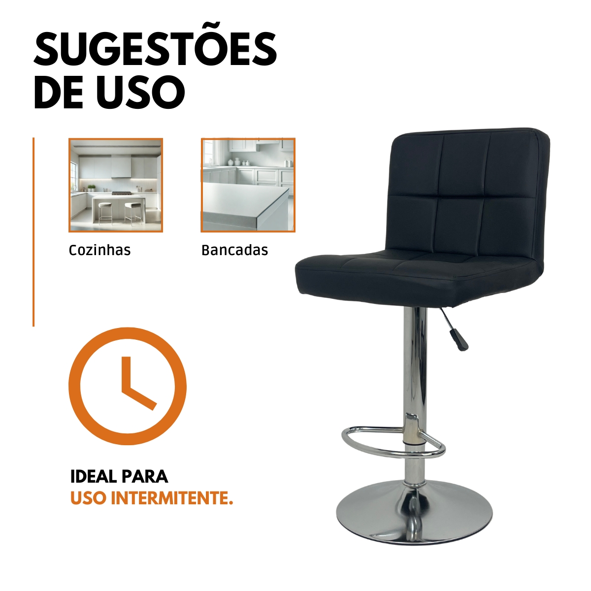 Kit 8 Banquetas Gomos Comfort Estofada Giratória Altura Regulável