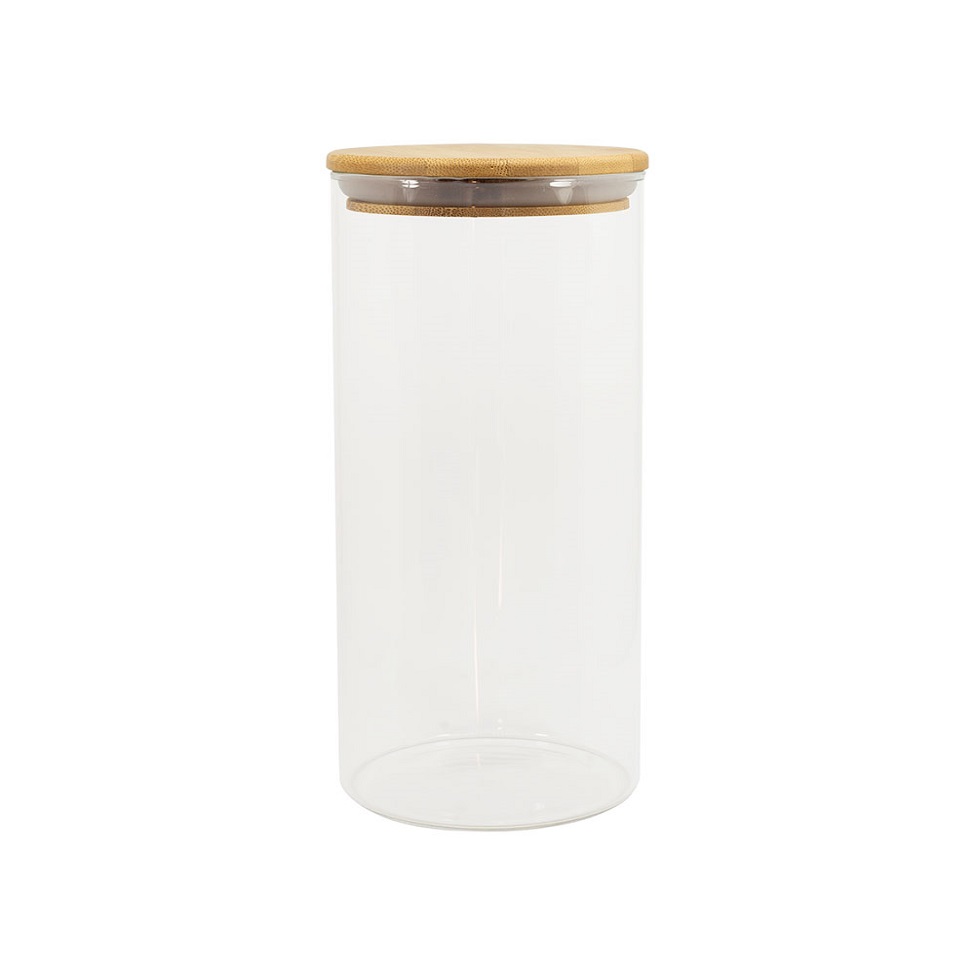 Pote de Vidro com Tampa de Bambu Oikos 1,6L Natural