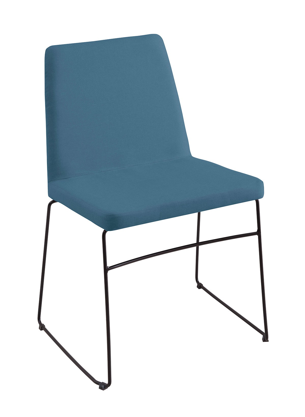 Cadeira de Jantar Paris Linho Azul Base Aço Preto - OOCA Móveis