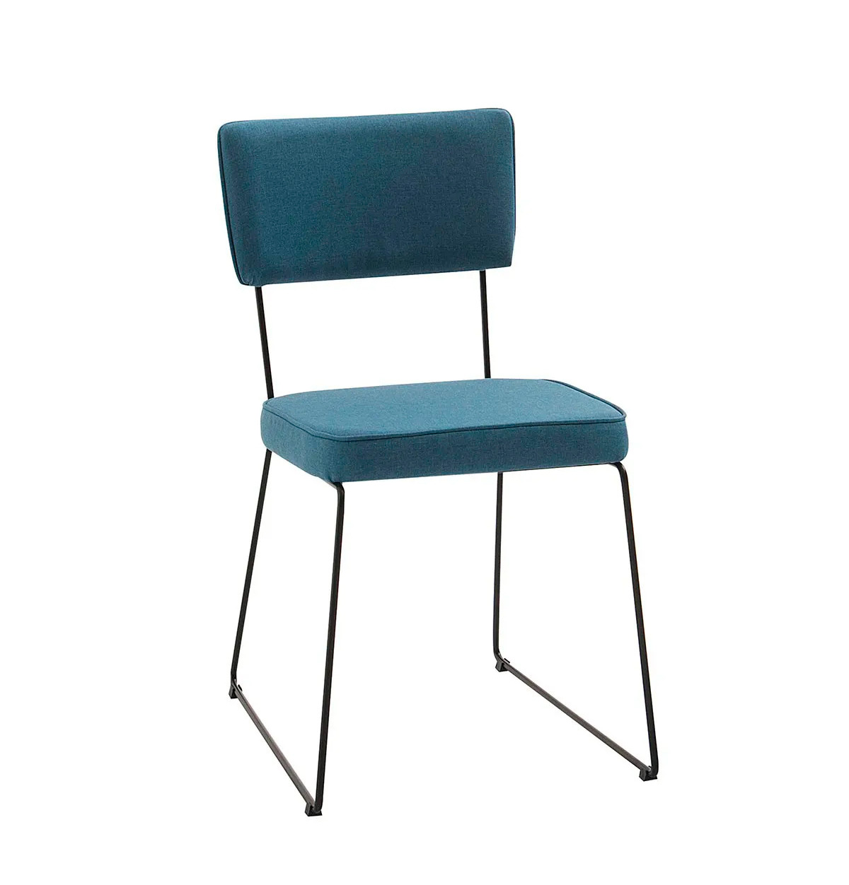 Cadeira de Jantar Roma Tecido Linho Azul Base Aço Preto - OOCA Móveis
