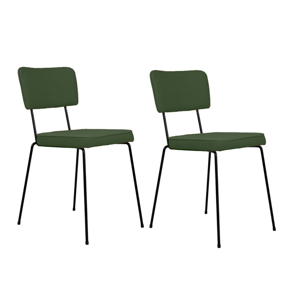 Conjunto Duas Cadeiras Roma H Tecido Linho Verde Base Aço preto - OOCA Móveis