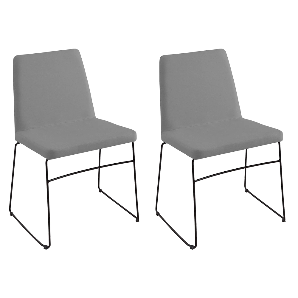 Conjunto Duas Cadeiras de Jantar Paris Cinza Base Aço Preto- OOCA Móveis
