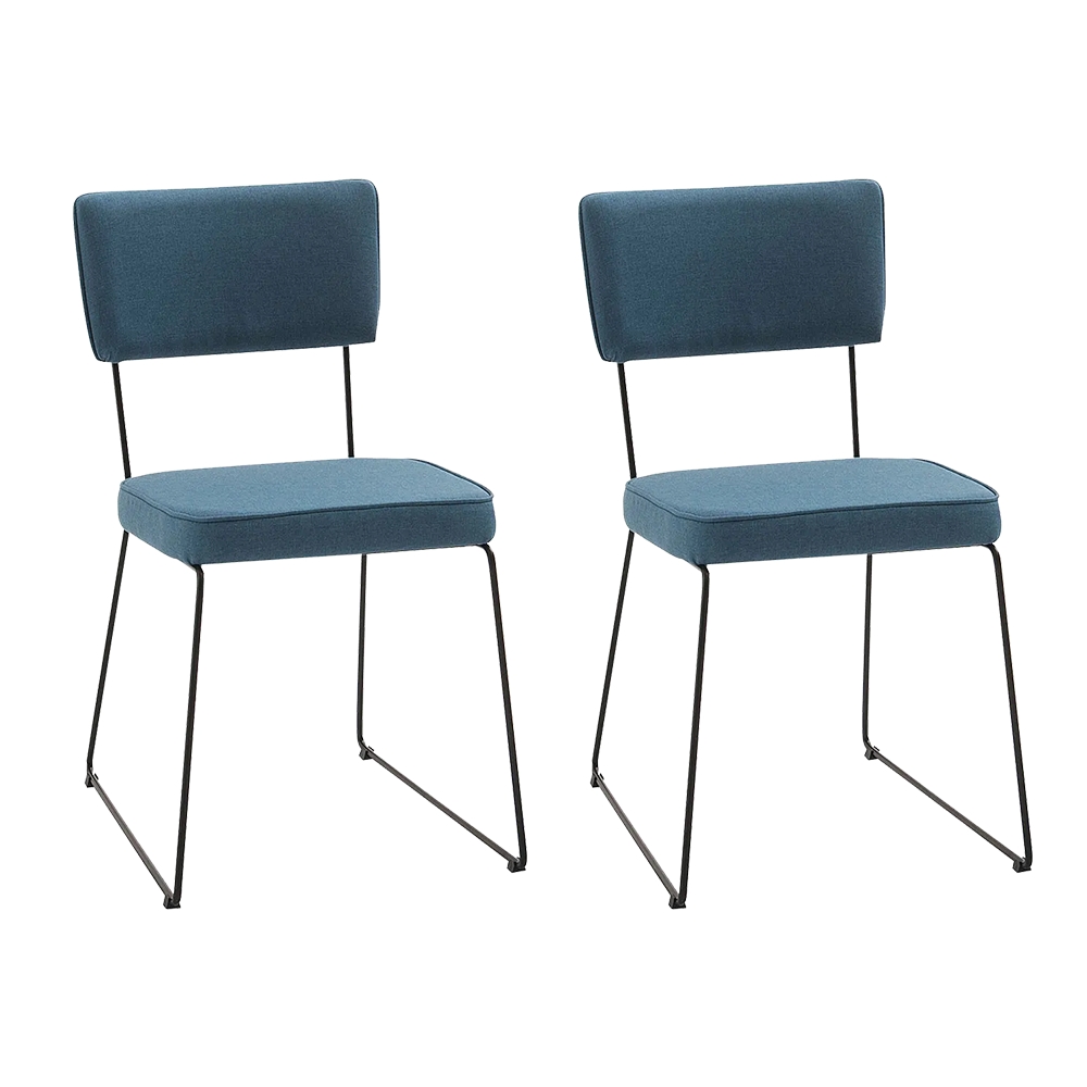 Conjunto Duas Cadeiras de Jantar Roma Linho Azul Base Aço Preto - OOCA Móveis