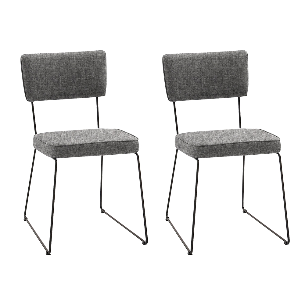Conjunto Duas Cadeiras de Jantar Roma Linho Cinza Base Aço Preto- OOCA Móveis