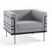 Poltrona Le Corbusier Linho Cinza Base Aço Preto - OOCA Móveis