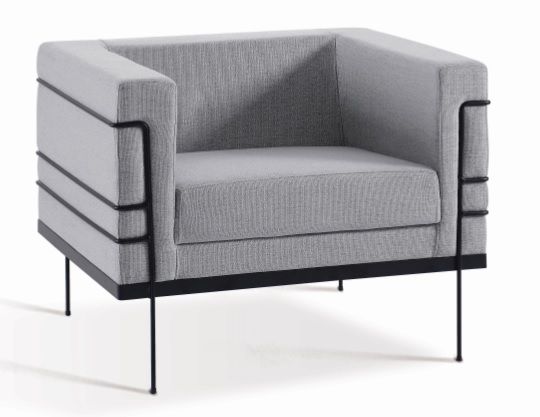 Poltrona Le Corbusier Linho Cinza Base Aço Preto - OOCA Móveis