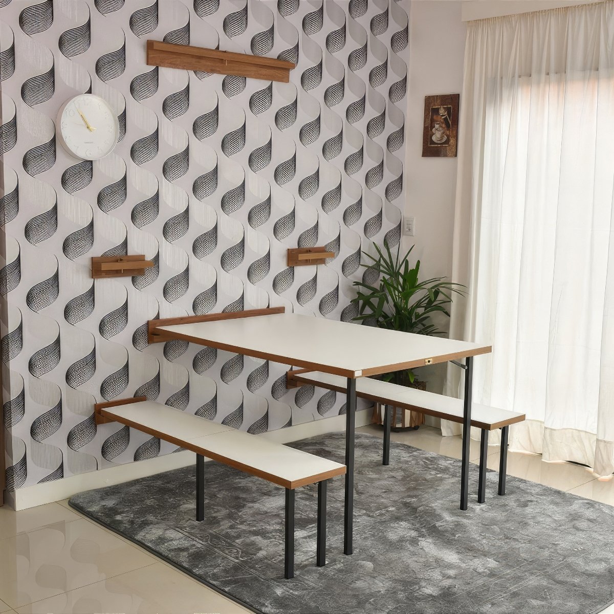 Kit Mesa Dobrável Retrátil De Parede 140cm Com Bancos Branco/Noronha