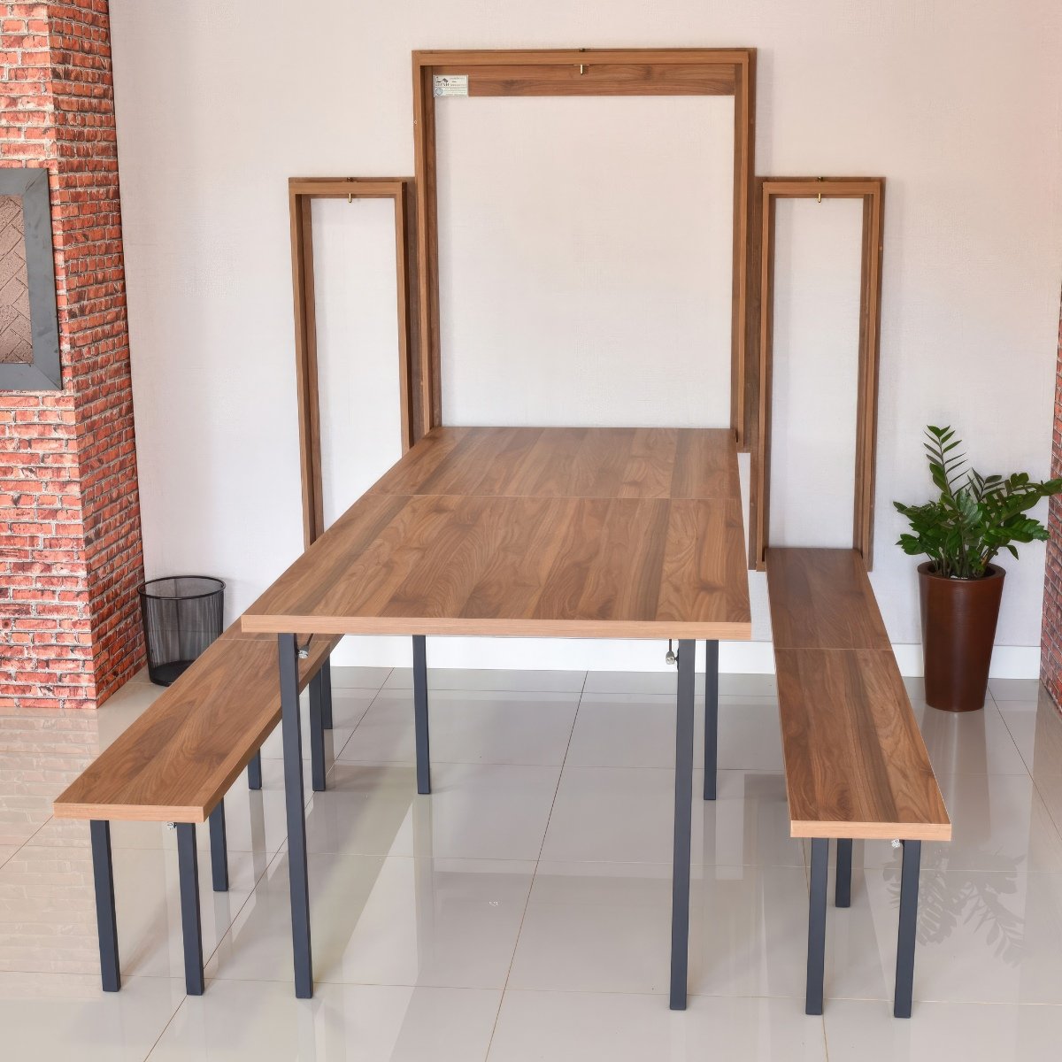 Kit Mesa Dobrável Retrátil De Parede 9 Lugares Com Bancos (2,15m) Noronha