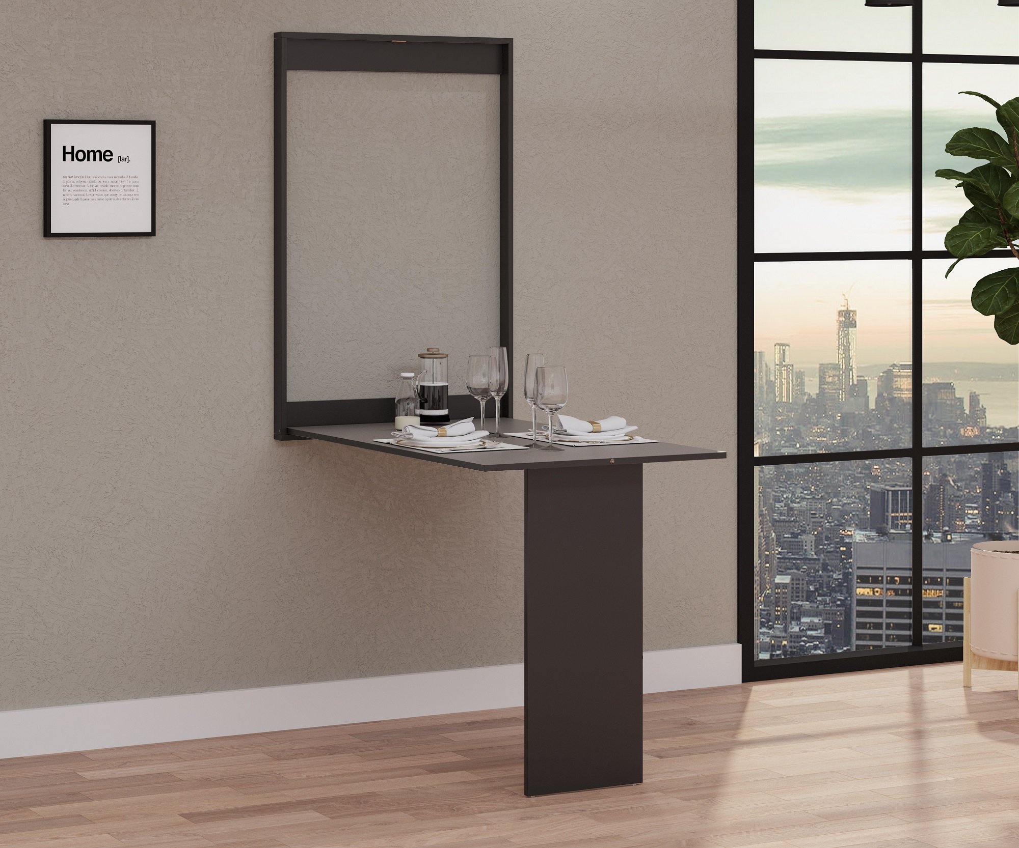 Mesa Dobrável Retrátil De Parede  100x64 Preto