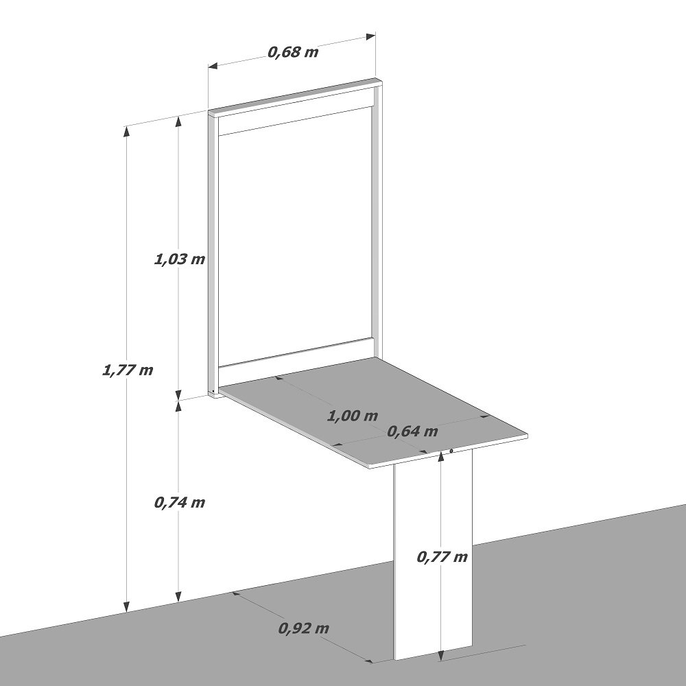 Mesa Dobrável Retrátil De Parede  100x64 Preto