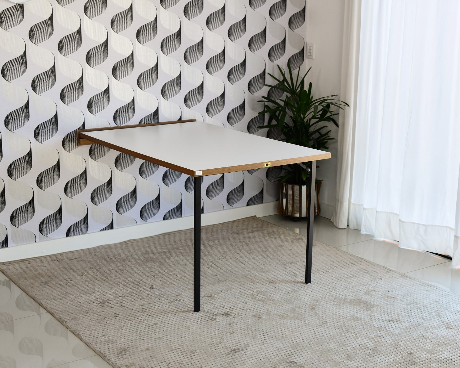 Mesa Dobrável Retrátil de Parede 140x89 Branco/Noronha