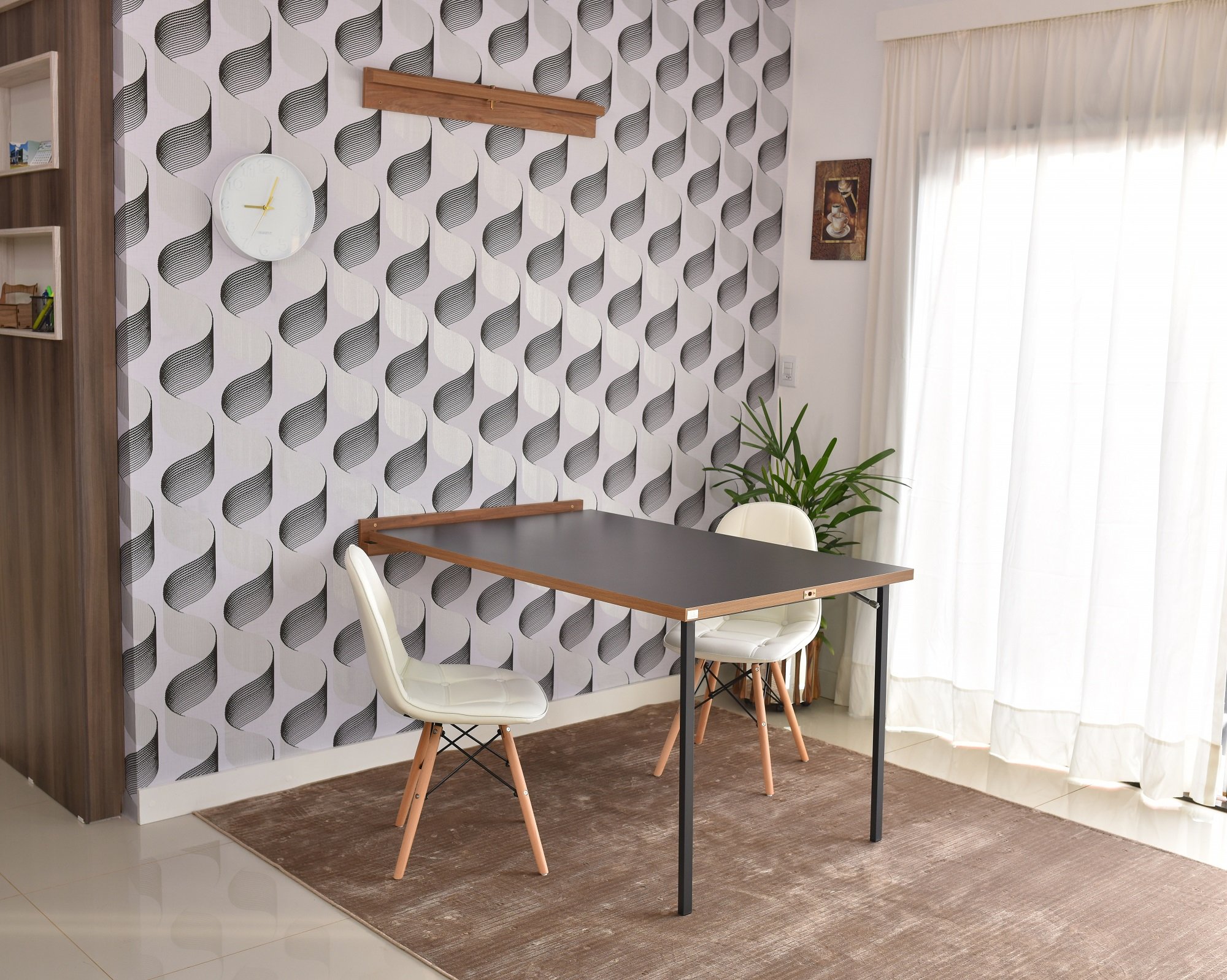 Mesa Dobrável Retrátil de Parede 140x89 Preto/Noronha