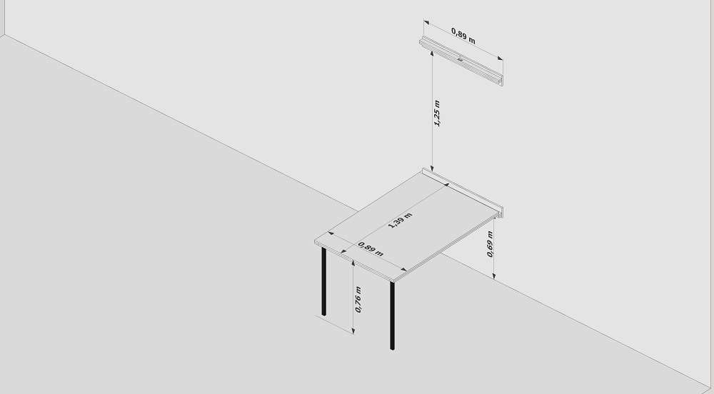 Mesa Dobrável Retrátil de Parede 140x89 Preto/Noronha