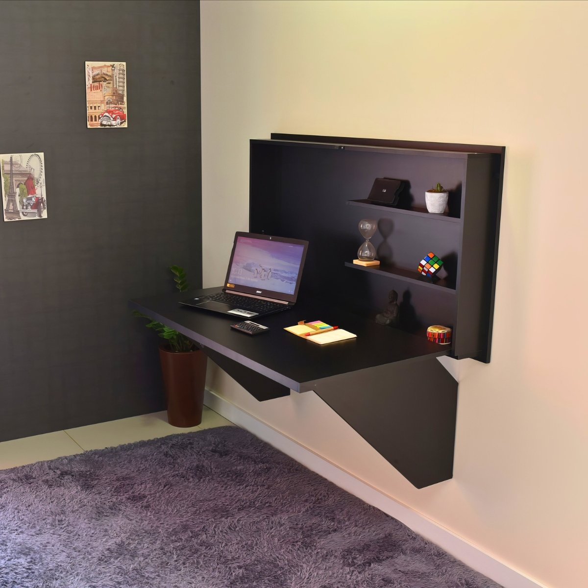 Mesa Home Office Escrivaninha Retrátil Preto