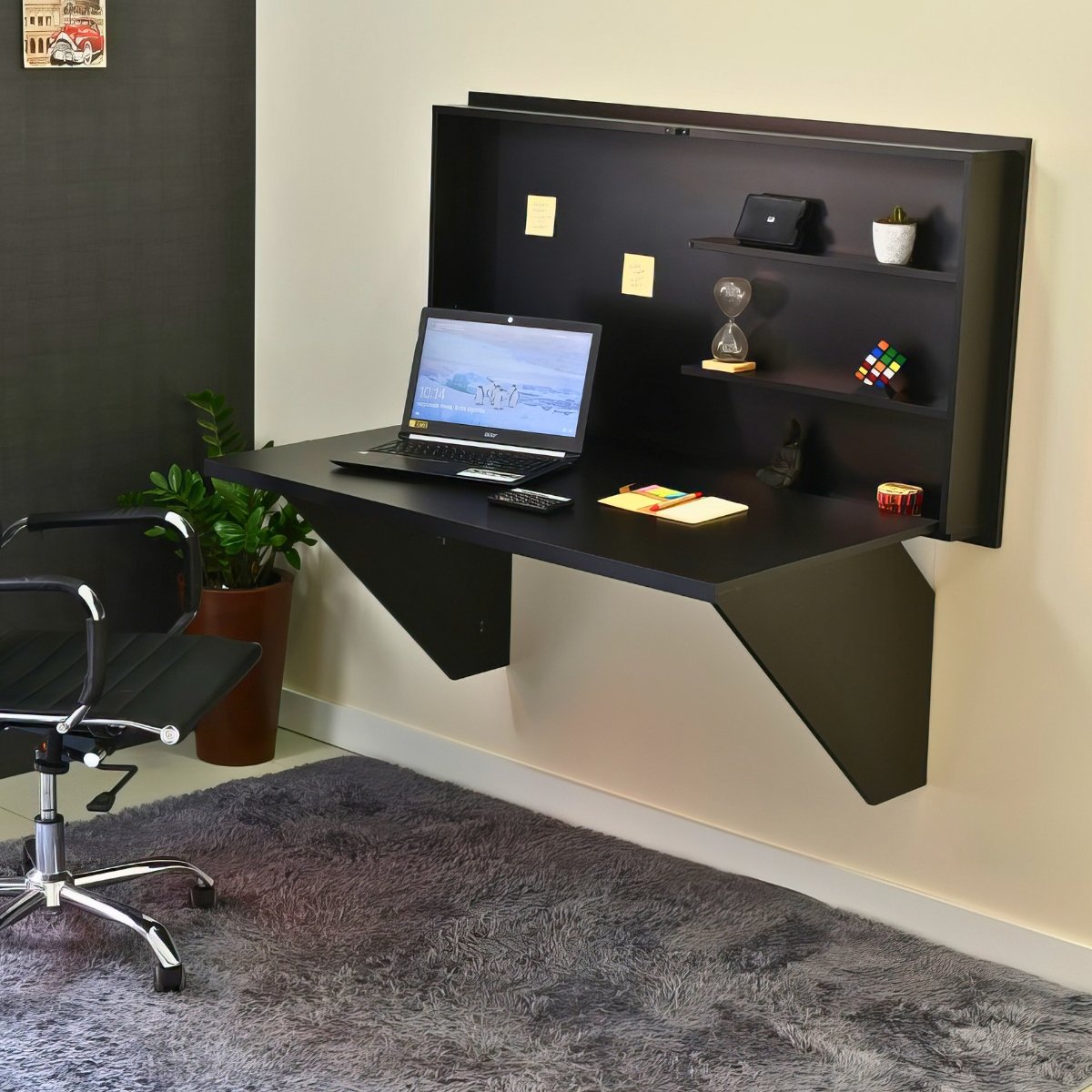 Mesa Home Office Escrivaninha Retrátil Preto