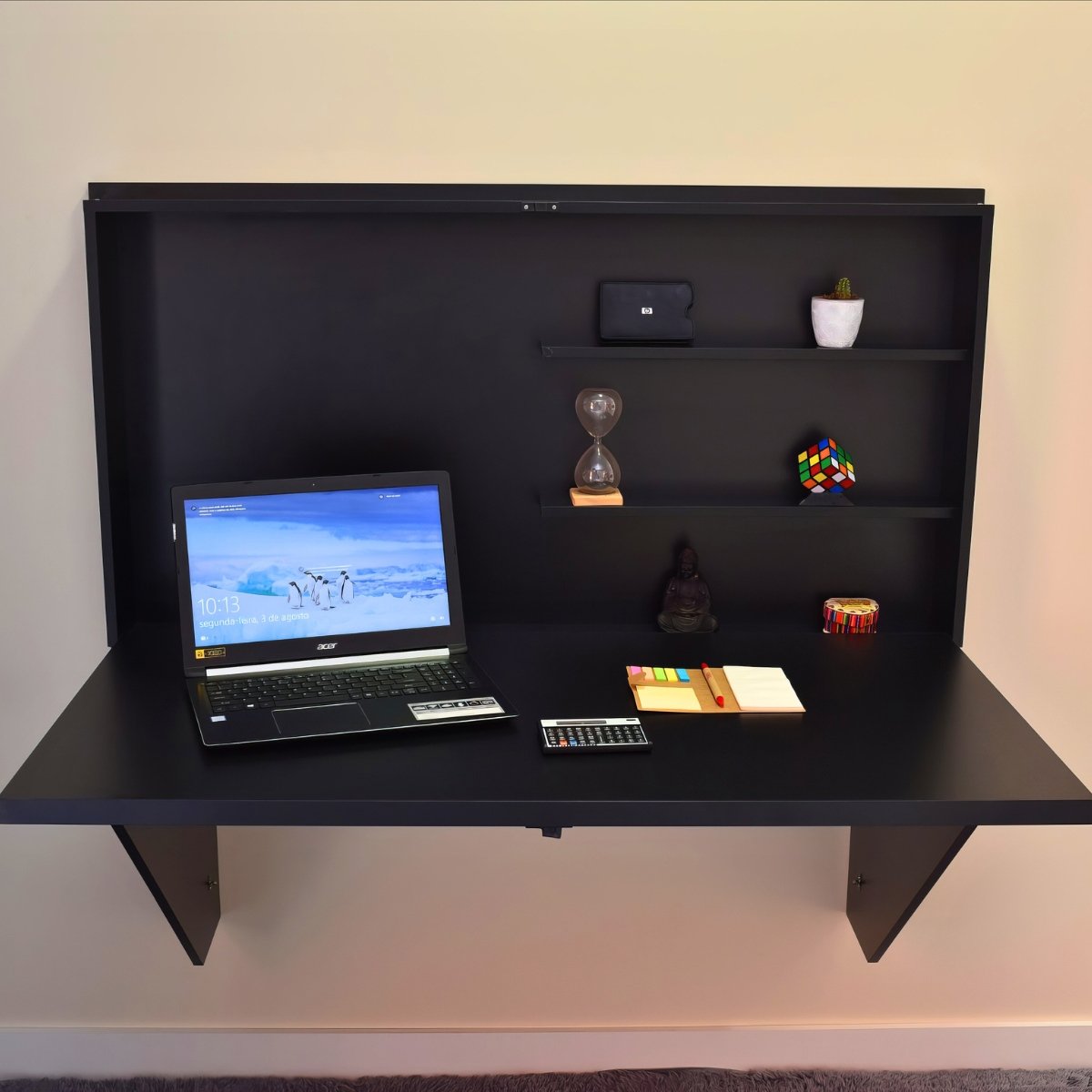 Mesa Home Office Escrivaninha Retrátil Preto