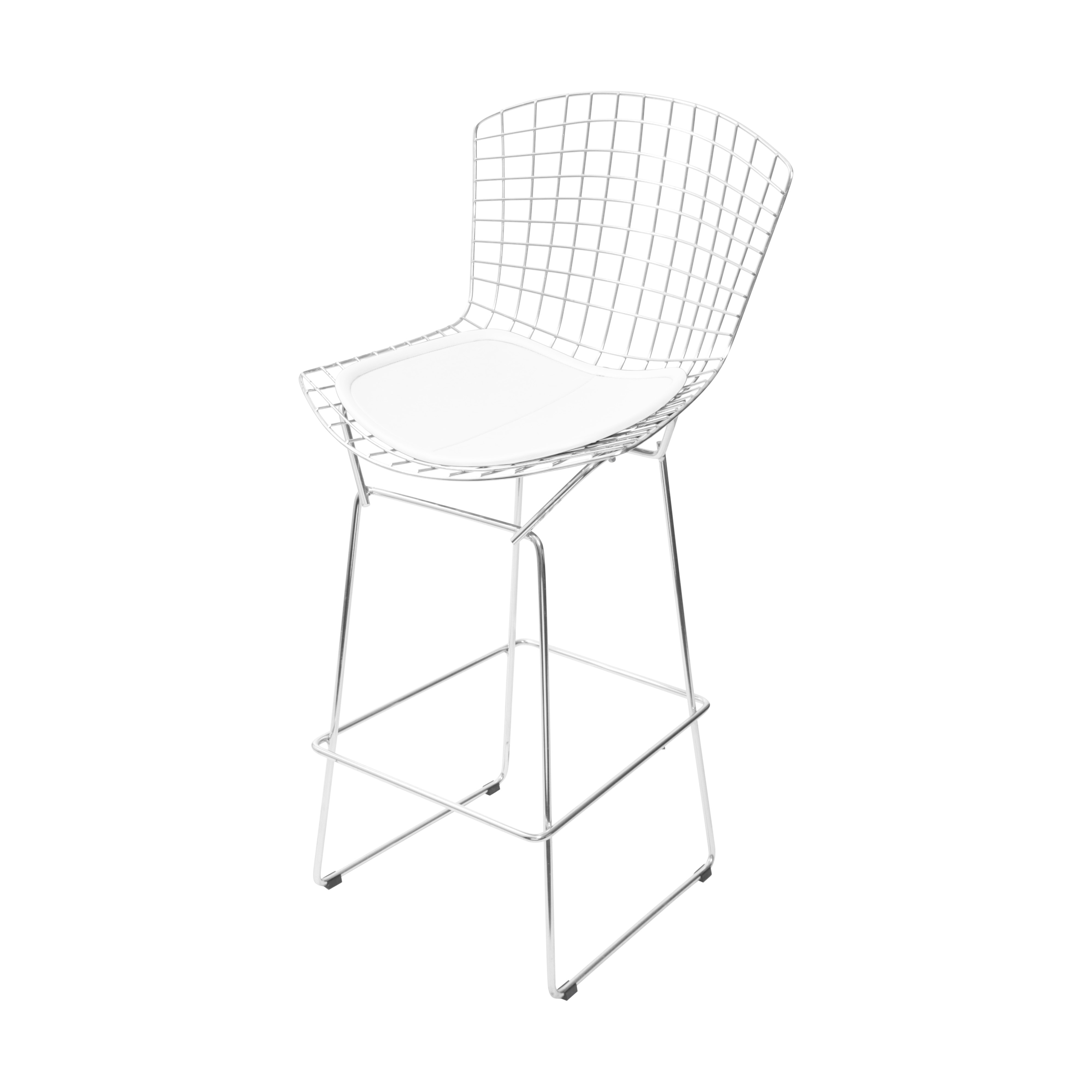 Banqueta Com Almofada Bertoia Cor Branca - Cromada