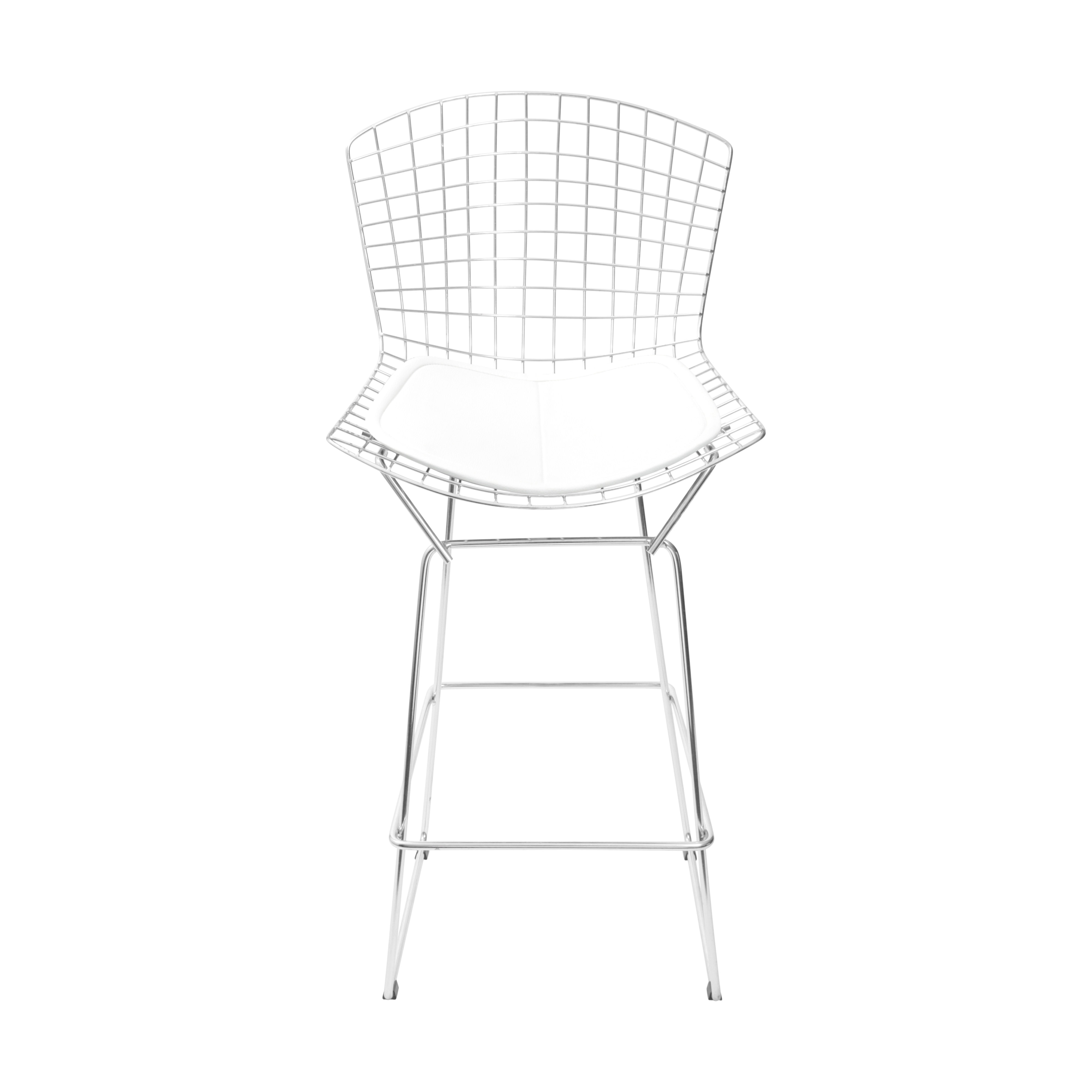Banqueta Com Almofada Bertoia Cor Branca - Cromada