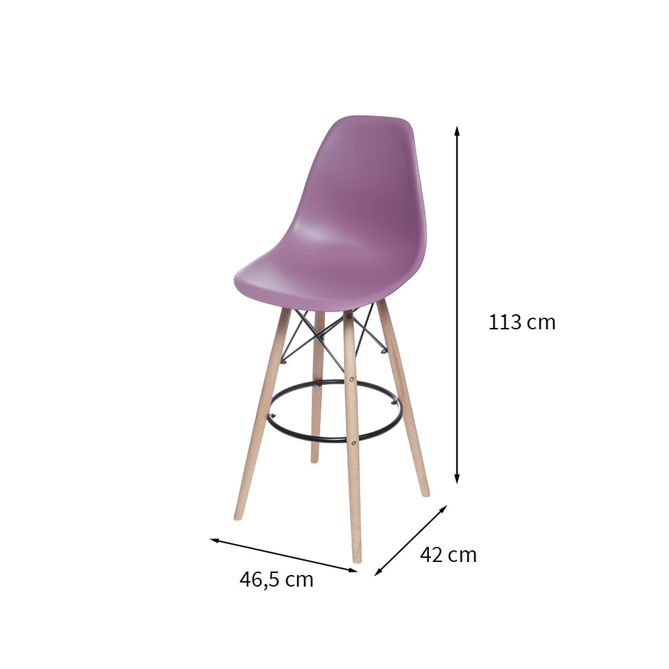 Banqueta DKR Eames Roxa e Madeira