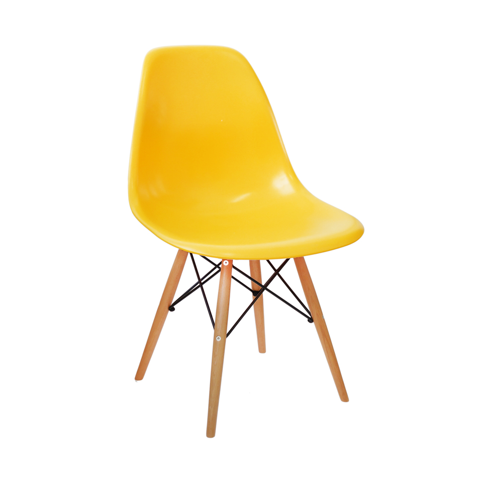 Cadeira Eames Base Madeira e Amarela