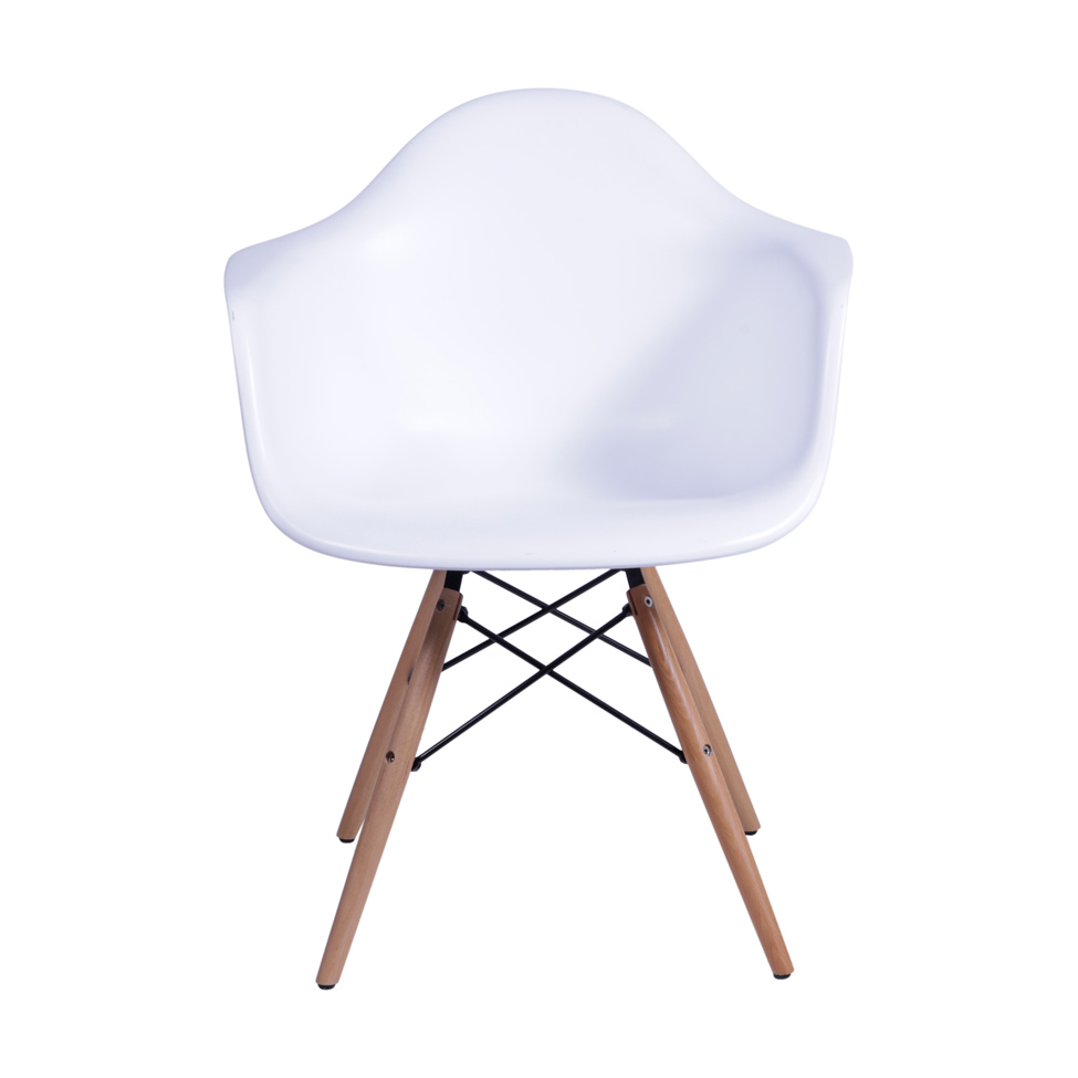 Cadeira Eames Eiffel com Braço Branca Base Madeira