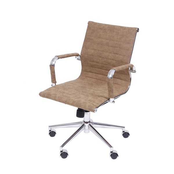 Cadeira Escritório Home Office Baixa Giratória Retro Castanho Courino