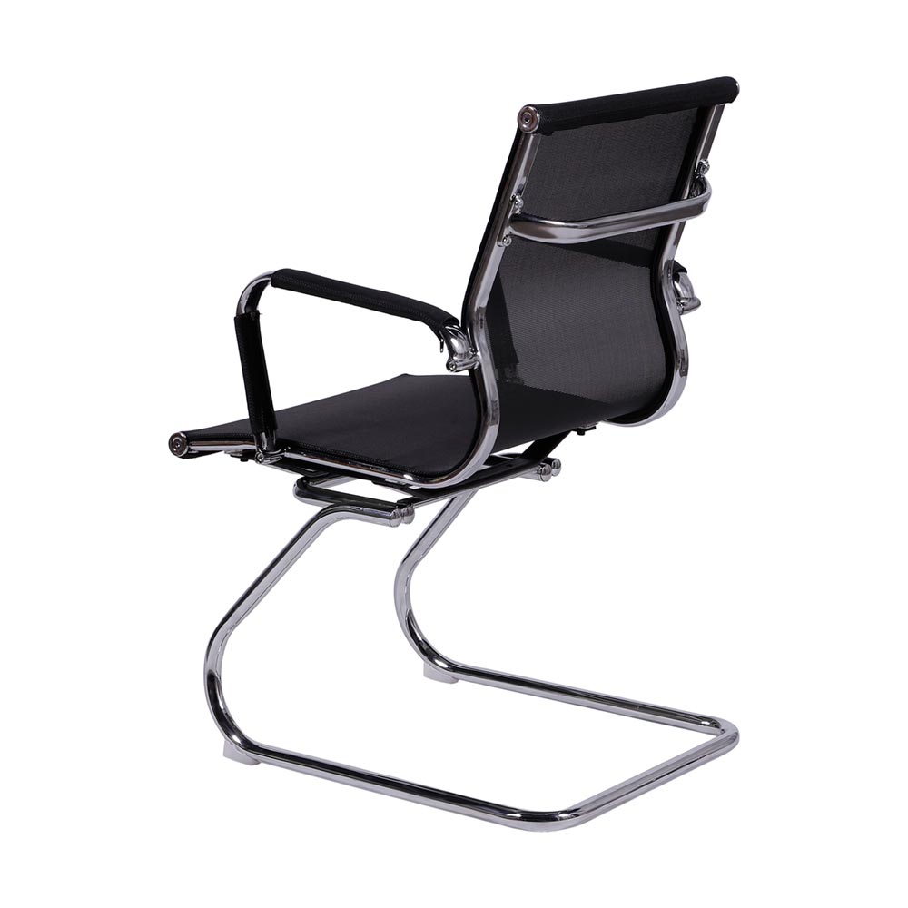 Cadeira de Escritorio Eames Esteirinha Baixa Fixa - Tela Mesh Preta