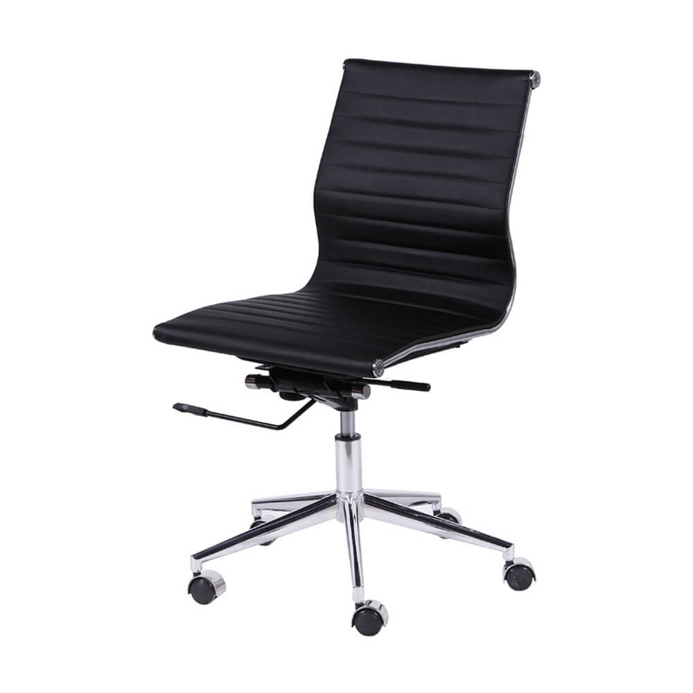 Cadeira de Escritorio Eames Esteirinha Baixa Preta Sem Braço PU