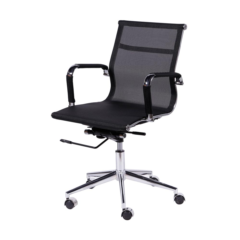 Cadeira de Escritorio Eames Esteirinha Baixa Tela - Mesh Preta